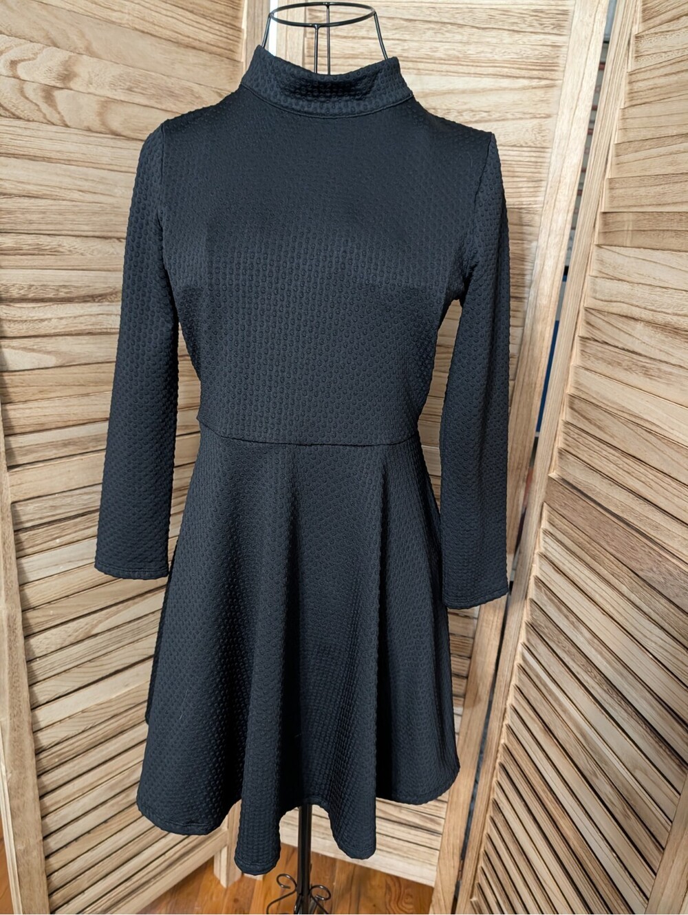 Free People Black Fit and Flare Mini Dress Keyhole Back Size Small Stretch